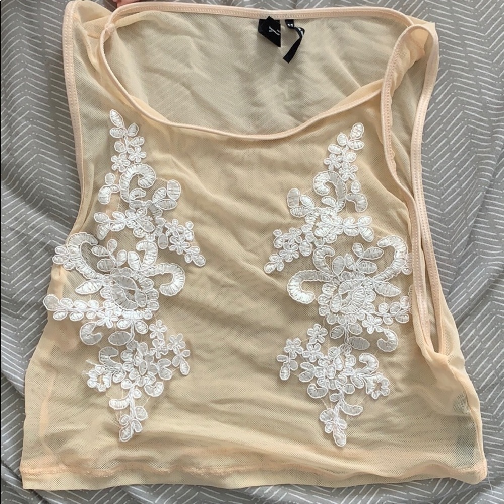 Nude mesh with light lace crop top